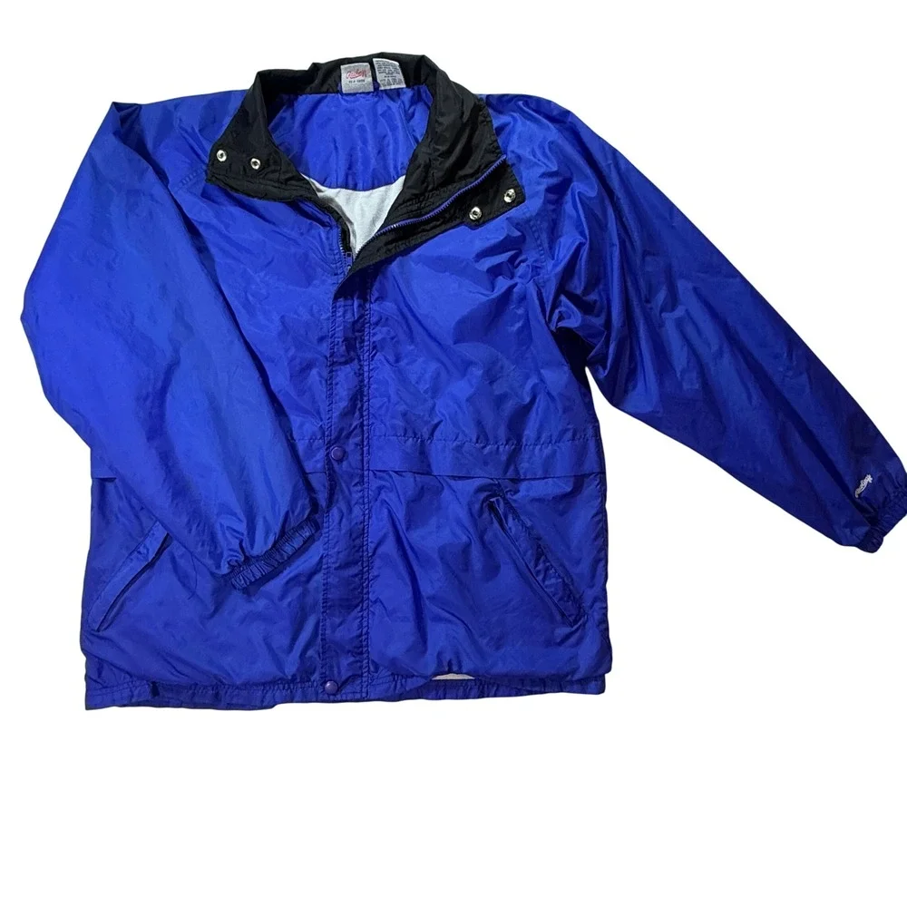 Rawlings Vintage Windbreaker Mens Large Blue Water Repellent Lined Full Zip L